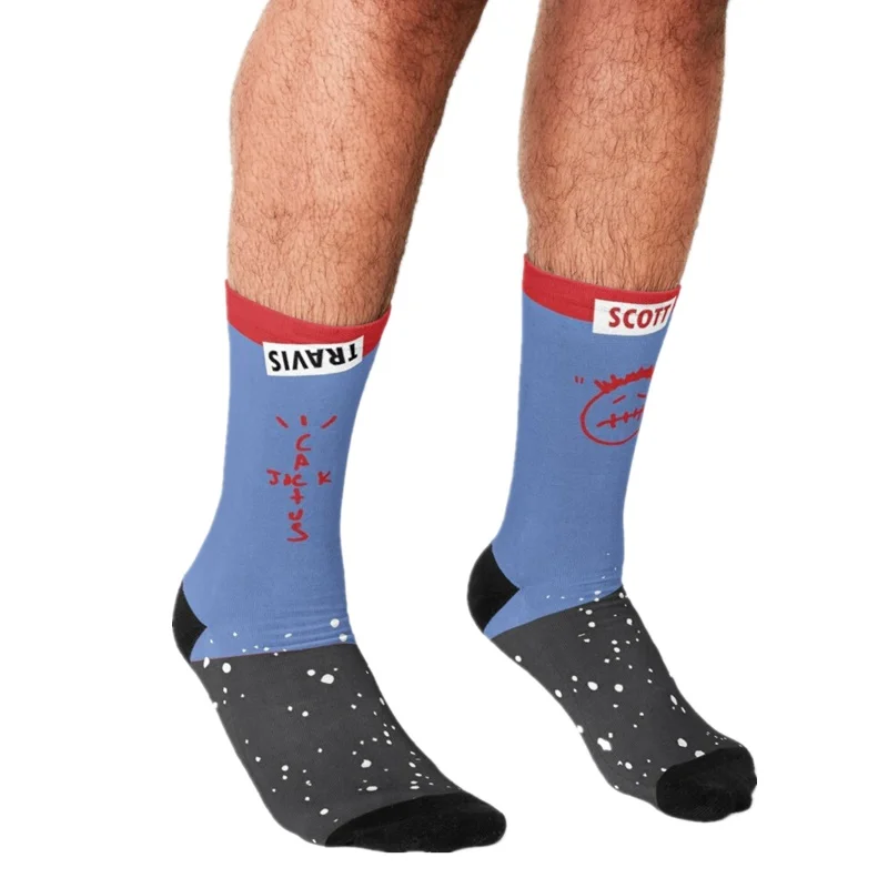 

2021 Funny Travis Scott Men's socks blue Socks Printed rock hip hop Men Happy Socks boys street style Crazy Socks for men