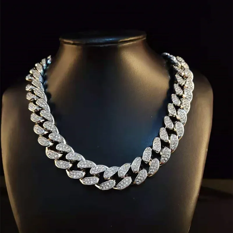 Мужская цепь в стиле хип-хоп шириной 20 мм сверкающая Ожерелье Стразы Майами