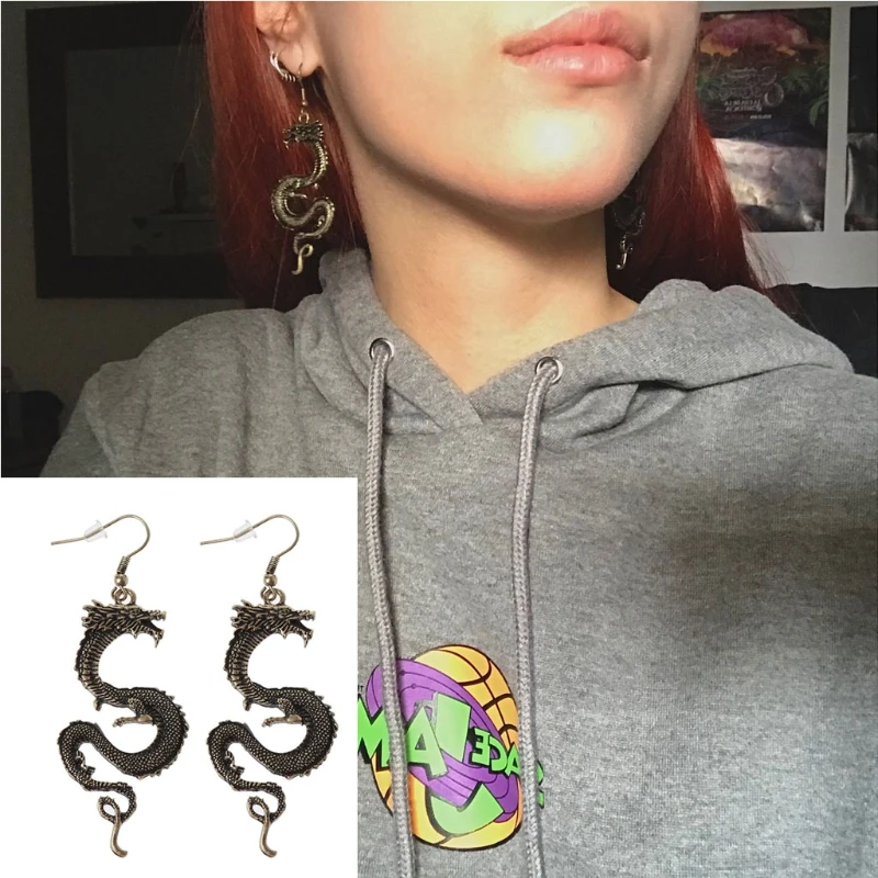Винтажные бронзовые серьги Firery с крючком дракона серьги-подвески тотема