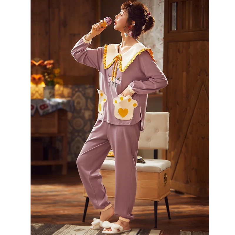 

JRMISSLI Pajamas for Women Sleepwear Satin Pajamas Set Long Sleeves 2 Piece Autumn Homewear Pyjamas Femme