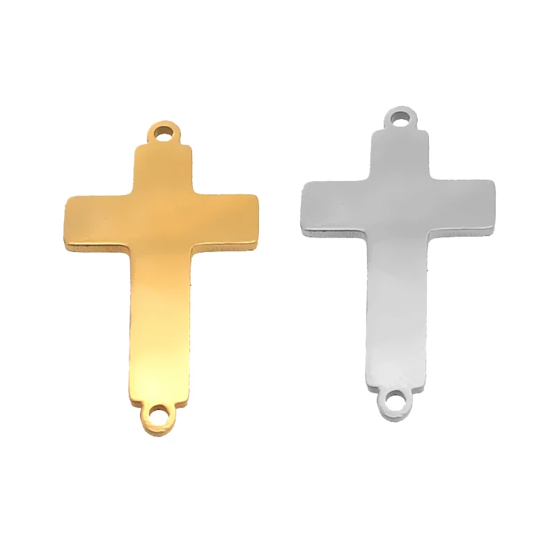 5 шт./лот полировка нержавеющая сталь изгиб двойное отверстие крест кулон