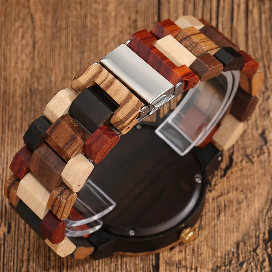 

REDFIRE Gold/Silver Analog Display Natural Men's Bangle Watch Full Wooden Mixed Color Wristband Fashion Quartz Men Wood Watches