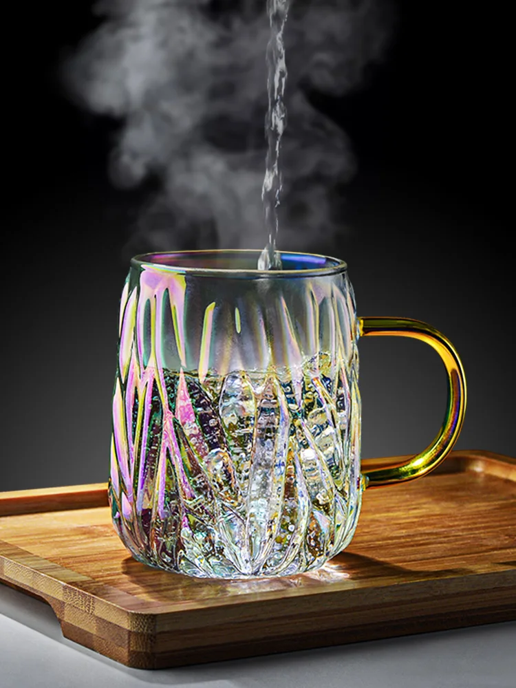 

Ripple with Handle Glass Cup Set Luxury Color Creative Cute Tea Glass Cup Wine Coffee Nordic Taza De Vidrio Drinkware DFBLB