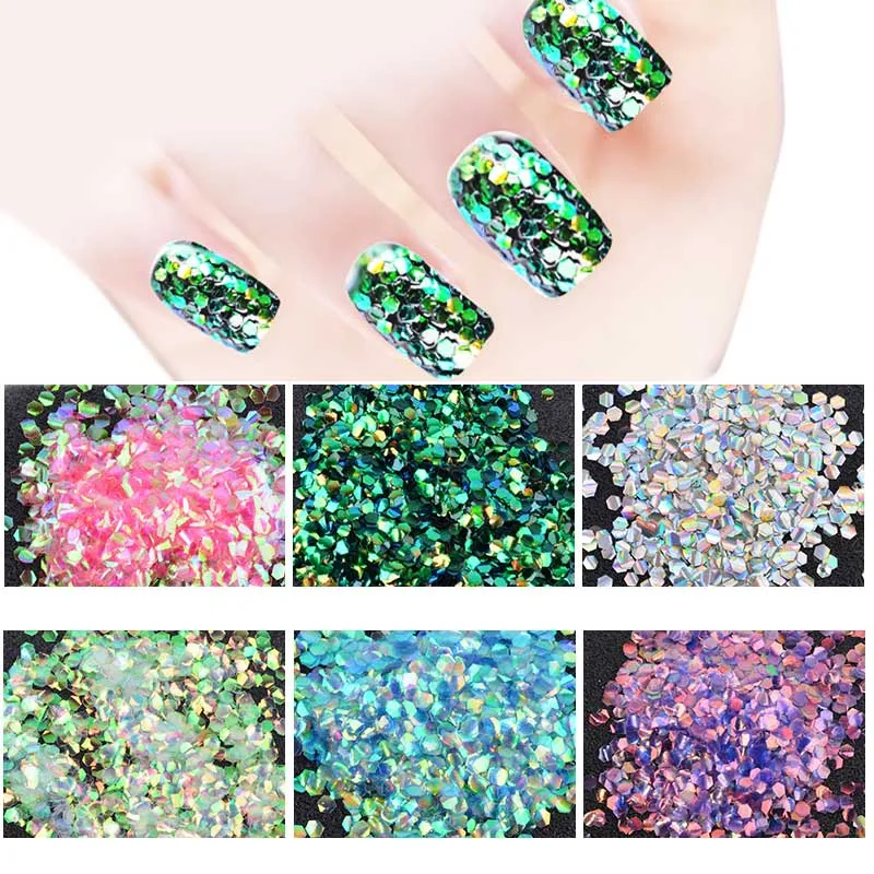 Оптовая продажа женские блестящие рыбьи чешуи ногти блестки шестигранные