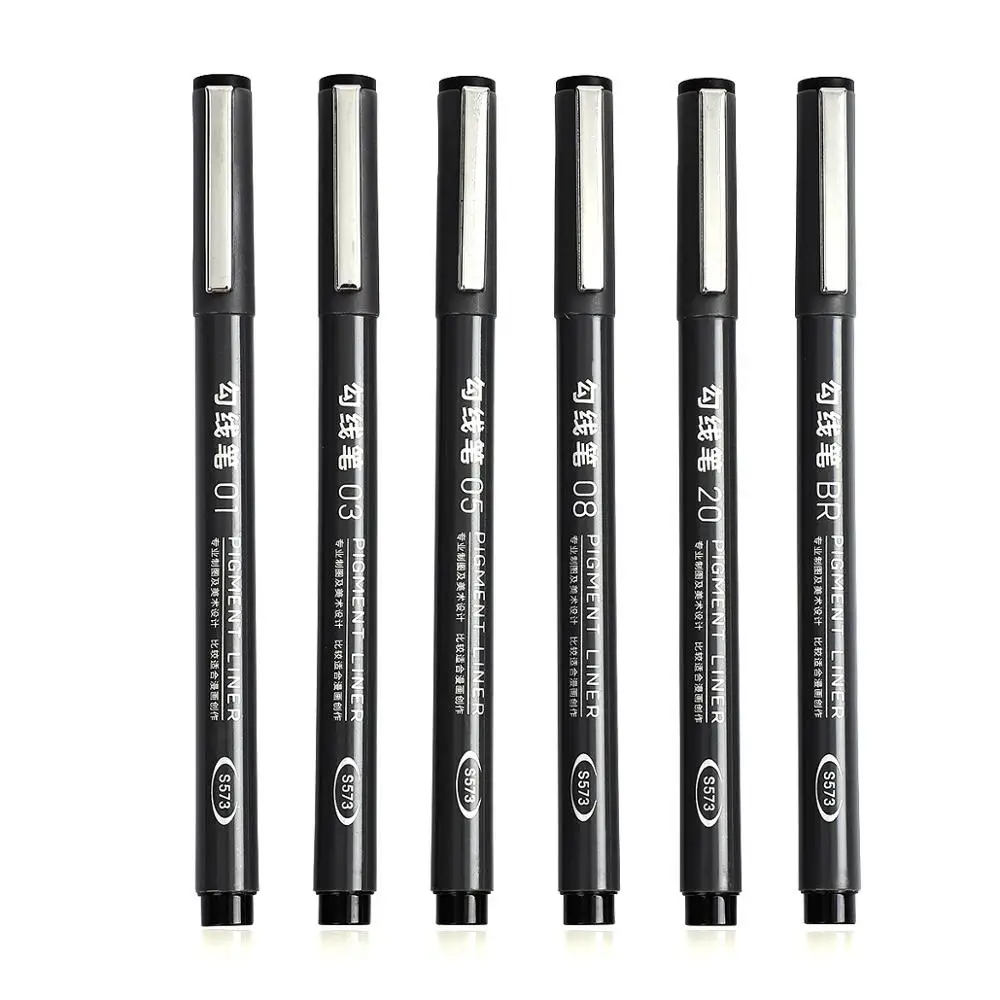 6pcs 6 шт./компл. черный технический график тонкая ручка для черчения эскиз чернильный маркер ручки для крючка линия живопись ручка школьные принадлежности - Цвет: 6pcs