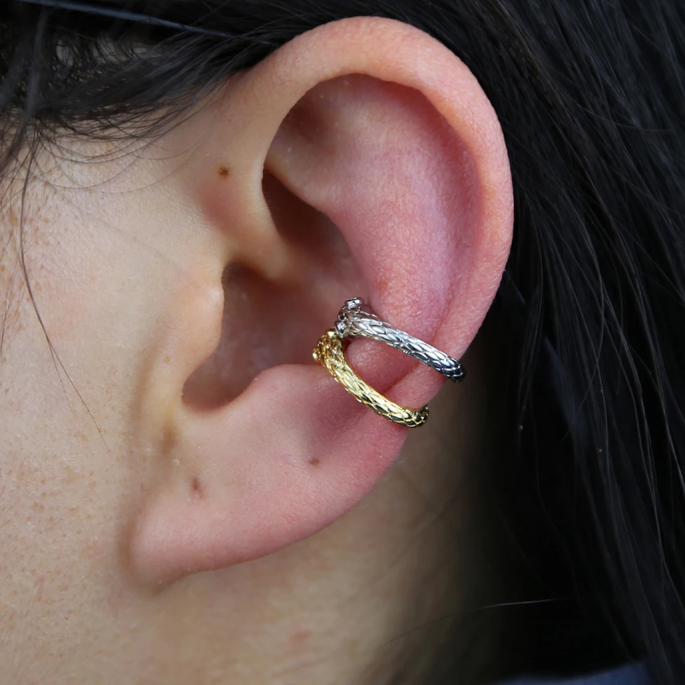 Высококачественные серьги-каффы в виде змеи с красными фианитами винтажные