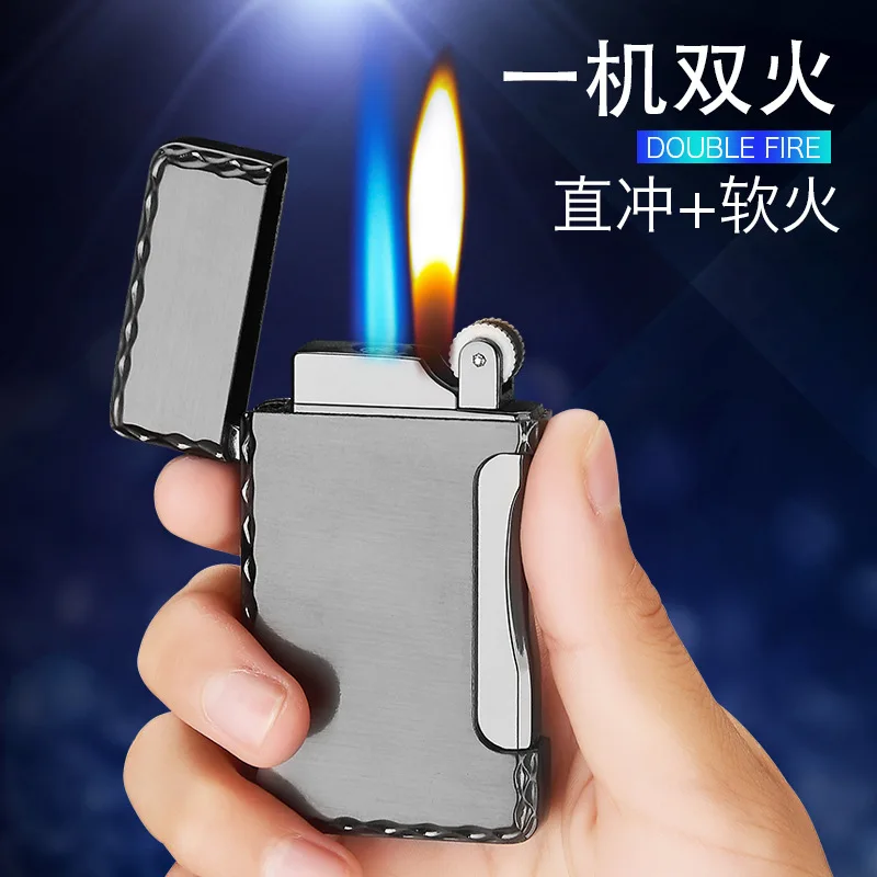 

Personality Double Fire Direct Impact Lighter Grinding Wheel Open Fire Side Pressure Direct Impact Lighter Multi-purpose Lighter