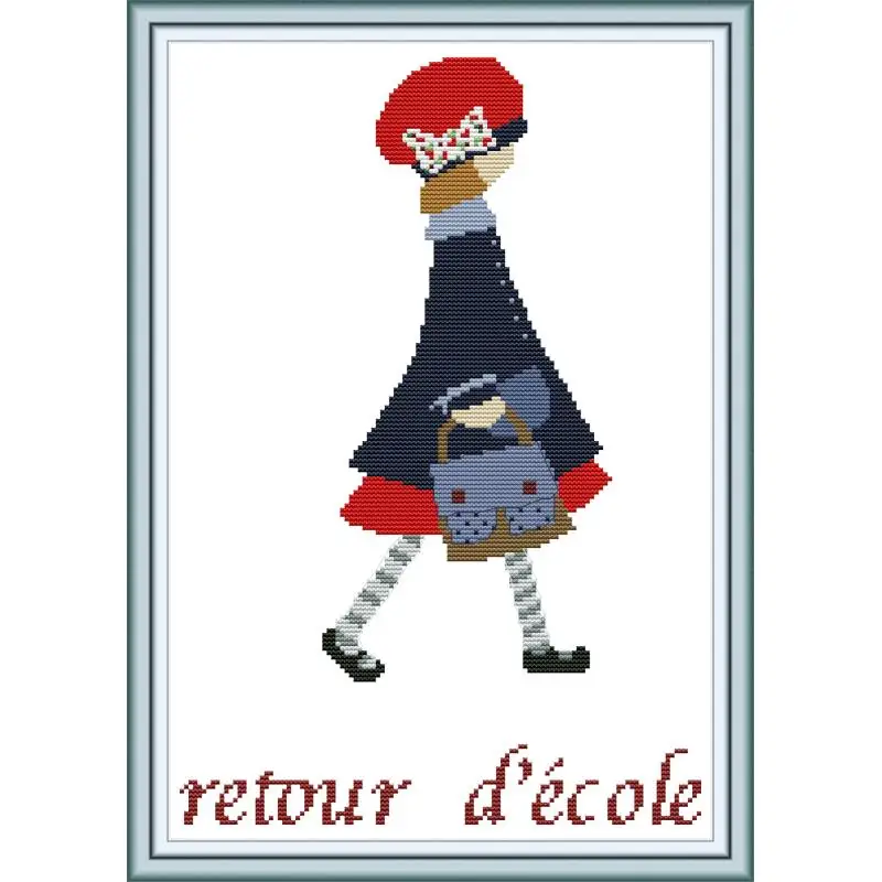 Joy Sunday вышивка крестиком девушка с сумкой ручная работа холст печать набор для