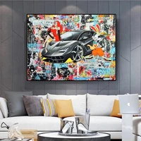 cartoon girl sit on car pop art graffiti poster print on canvas painting modern wall art picture for living room home decoration