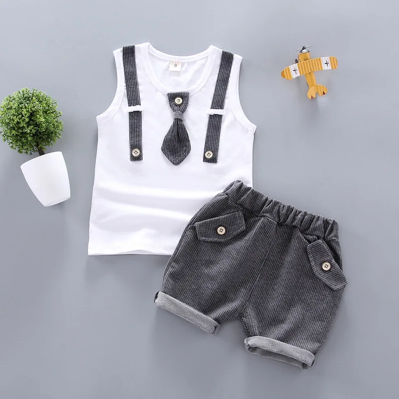 Комплект одежды для маленьких мальчиков летний хлопковый жилет в полоску