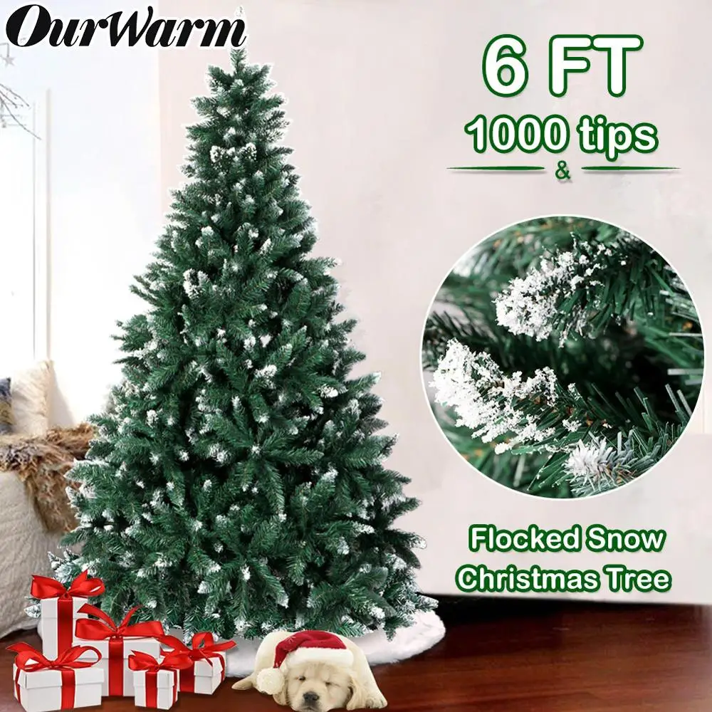 OurWarm 6 футов Флокированная Рождественская елка со снегом поддельная