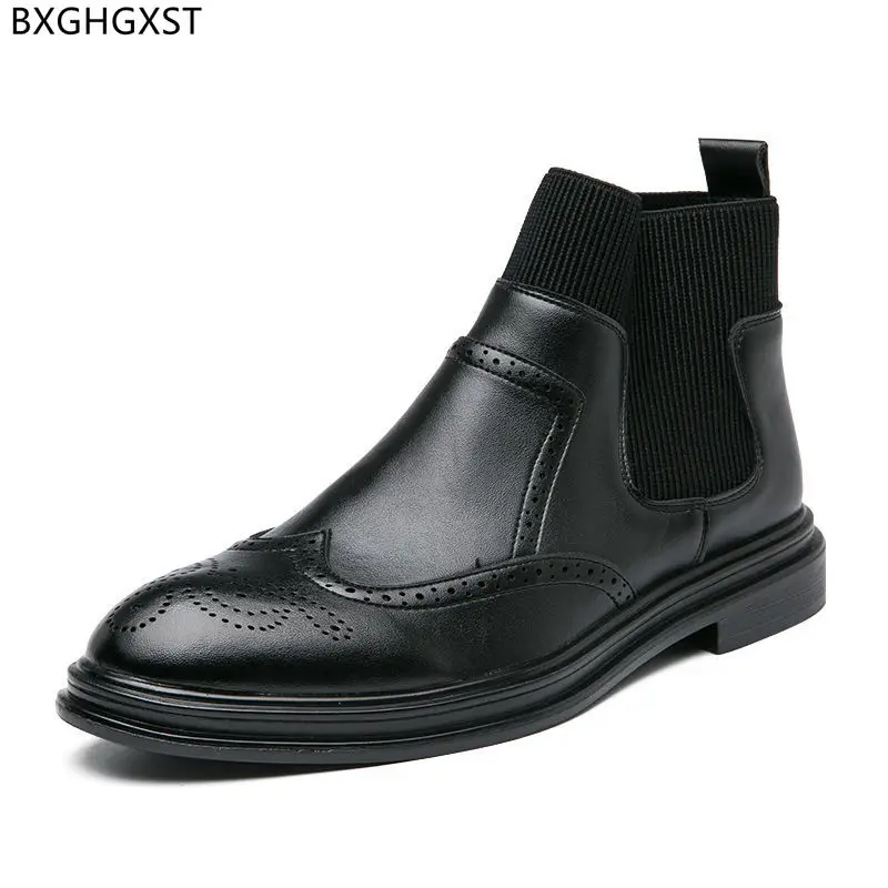 

Мужские Ботильоны челси, мужская кожаная обувь, мужские мотоциклетные ботинки для мужчин 2023, броги на платформе, мужская обувь
