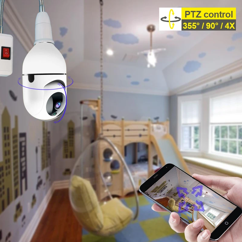 1080P E27 камеры PTZ IP камера Wi-Fi CCTV гибкие Простая установка Plug движения Автотрек Onvif 4X
