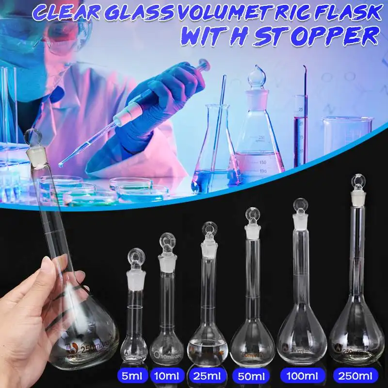 5-100ml Lab Glass Volumetric Flask with Stopper Chemistry Glassware Laboratory Equipment |
