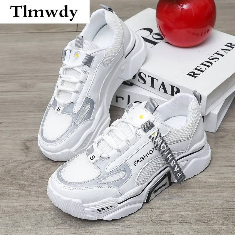 

2021 Fashion Spring New Women's Chunky Vulcanized Shoes Round Head Lace Up Platform Sneakers Mesh Breathable Women Casual Shoes