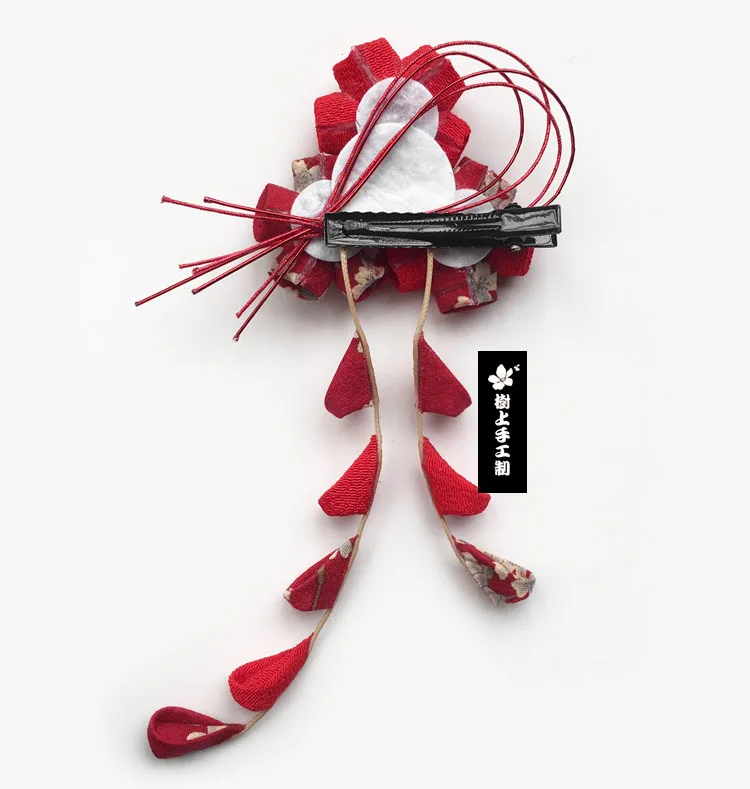 Japanese Style Handmade Hair Ornaments Sakura Tassel Red bride Headdress Costume Kimono Accessories Flower Hairpin Cosplay | Тематическая