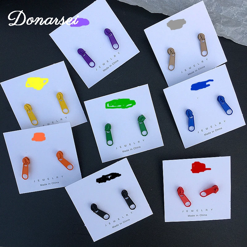 

Donarsei Novelty Colorful Zipper Buckle Stud Earrings For Women Girls Funny Rainbow Color Zipper Head Earrings