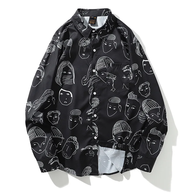 

2019 autumn and winter printing men's men's long-sleeved shirt men and women with the tide card