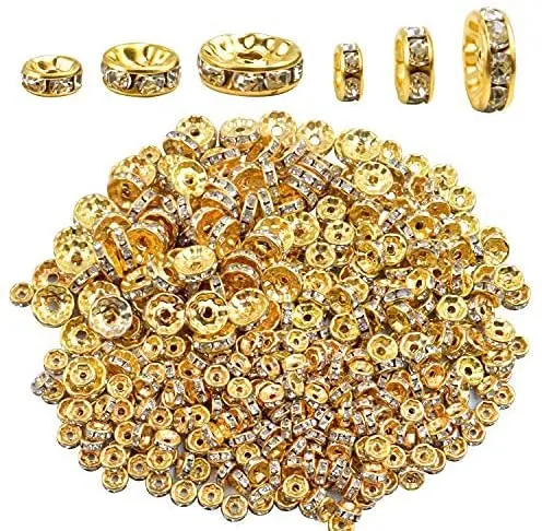 

400 Pieces of Crystal Rondelle Spacer Beads Gold Tone Rondelle Spacer Charm Beads with Clear Czech Crystal for jewelery Making