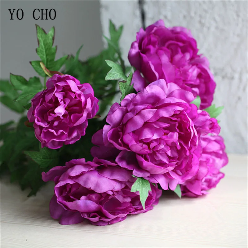 

YO CHO 6 Heads Big Artificial Flowers Peonies Bouquet Silk Fake Flower for DIY Home Garden Wedding Decoration Fabric Peony Flore