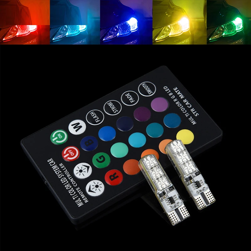 2x T10 W5W светодиодный 5050 SMD автомобильный купол для чтения клиновая лампа света RGB