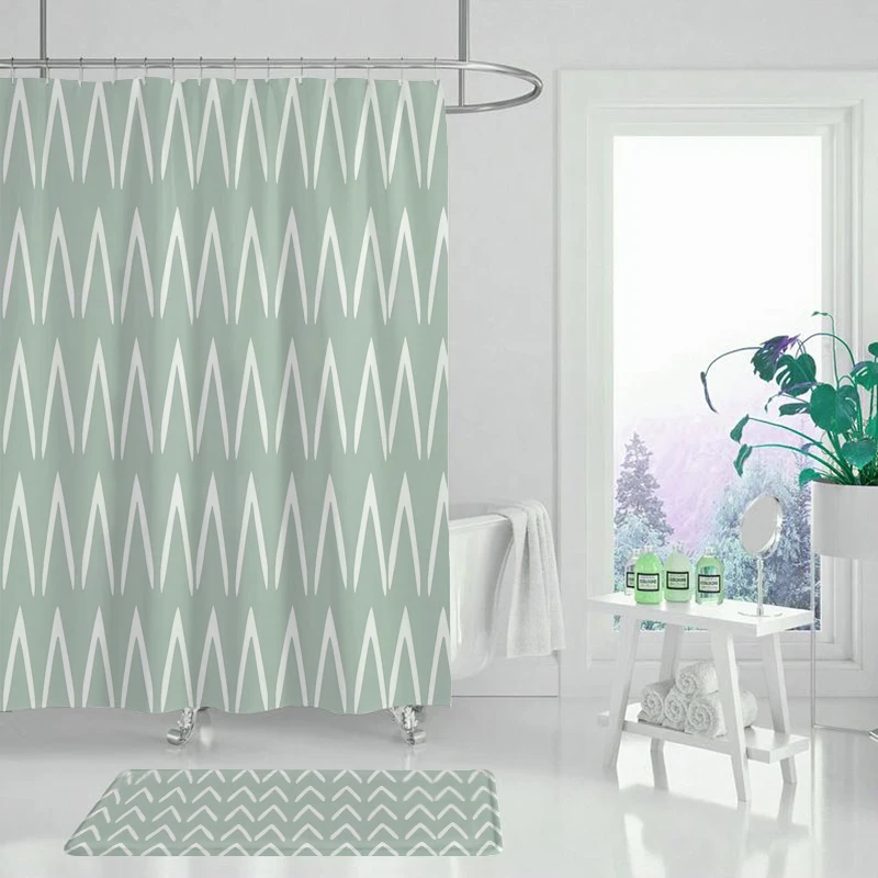 Geometric shower curtain leaf bathroom bathtub waterproof | Дом и сад