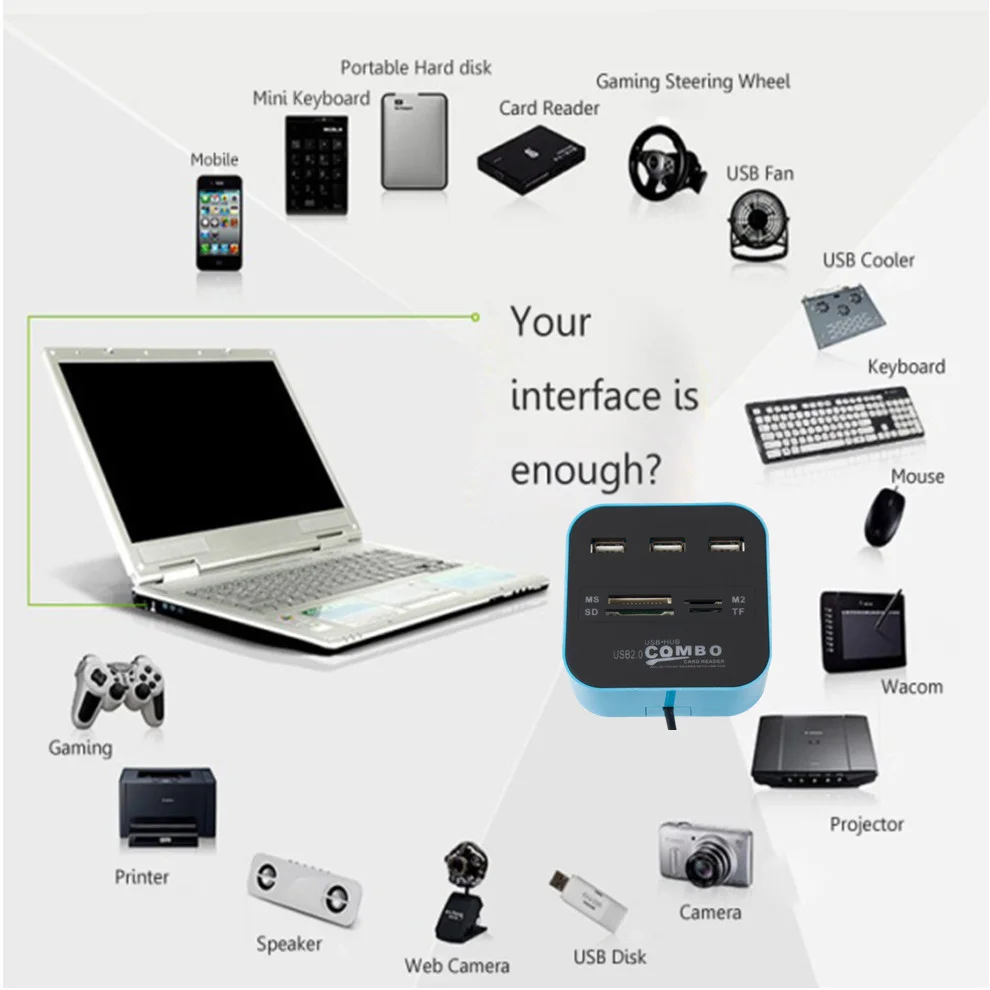 LccKaa usb-хаб Combo все в одном USB 2 0 карт Micro SD высокое Скорость кард-ридер 3 Порты В
