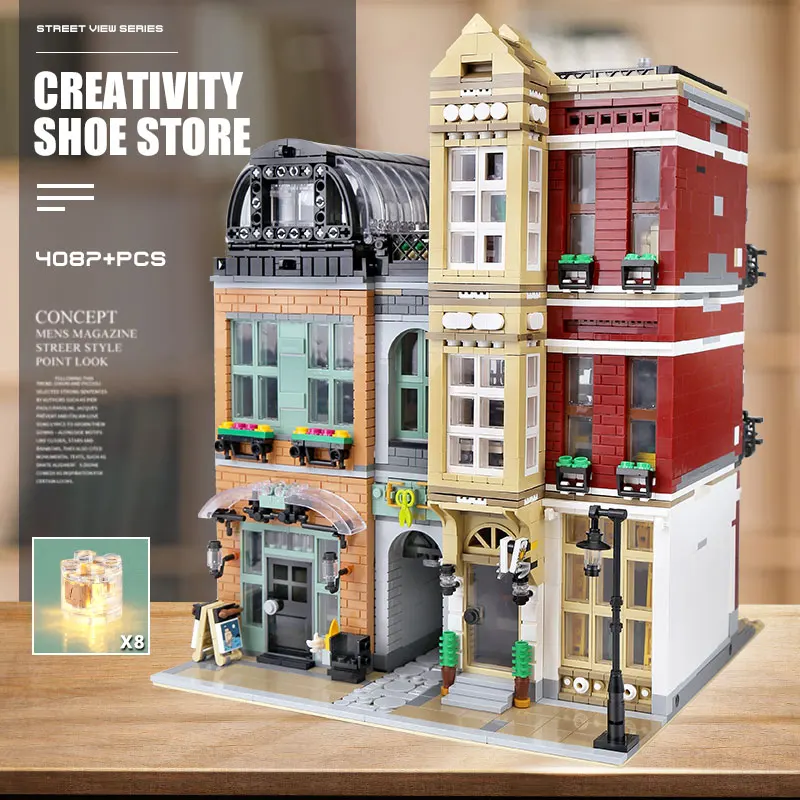 

DHL MOC Streetview Building Toys The 10005 Shoes Store Model Assembly Led Kits Building Blocks Bricks Kids Christmas Toys Gift