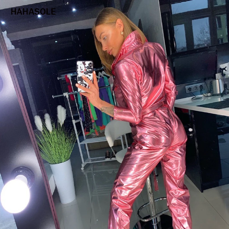 HAHASOLE Yoga Boysuit модный спортивный комплект для отдыха из искусственной кожи для женщин на молнии Кружевной Комбинезон спортивный комбинезон для спортзала одежда HWA4597-2