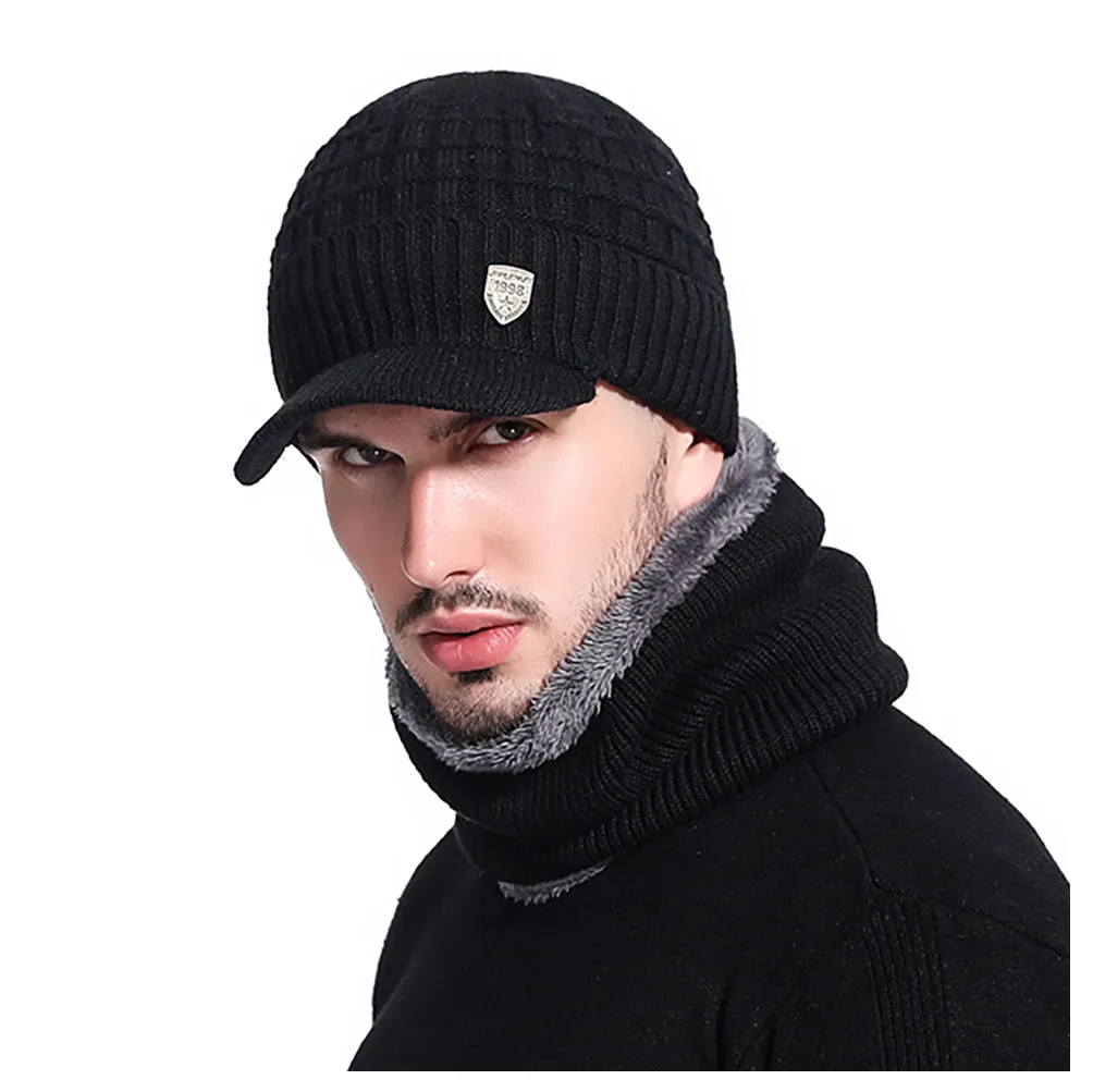 Новое поступление Мужская теплая шапка зимняя утолщенная и шарф двухсекционная