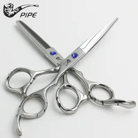 6 inch pipe professional hairdressing blue gem scissors cutting thinning scissors barber shears blade styling tools