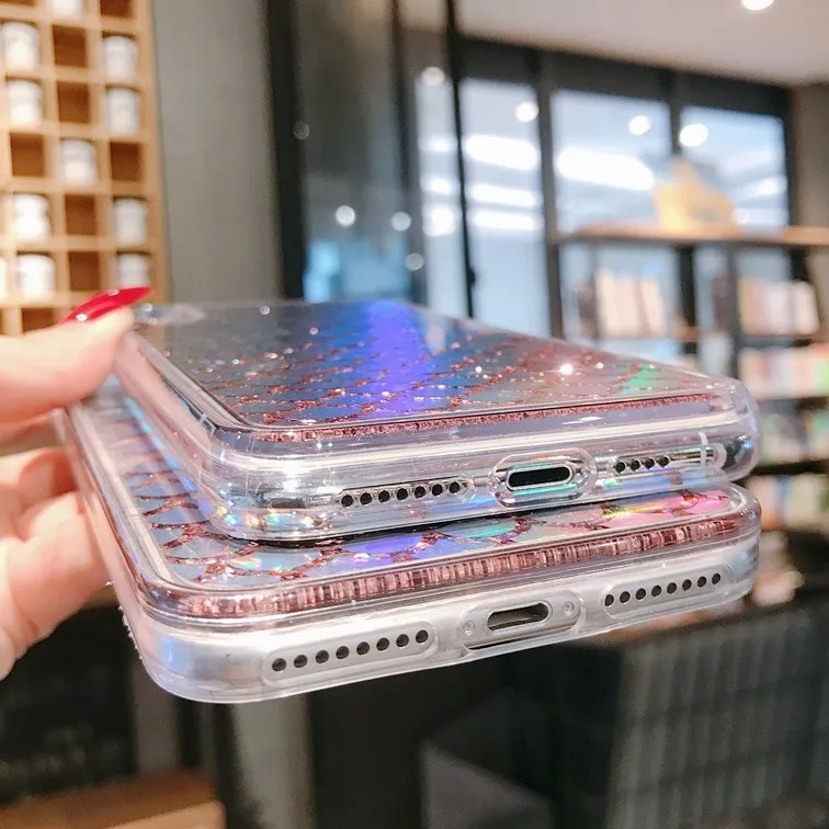 Блестящий лазерный рыбий весы Жидкий чехол для iPhone X Xs Xsmax Xr прозрачный ТПУ