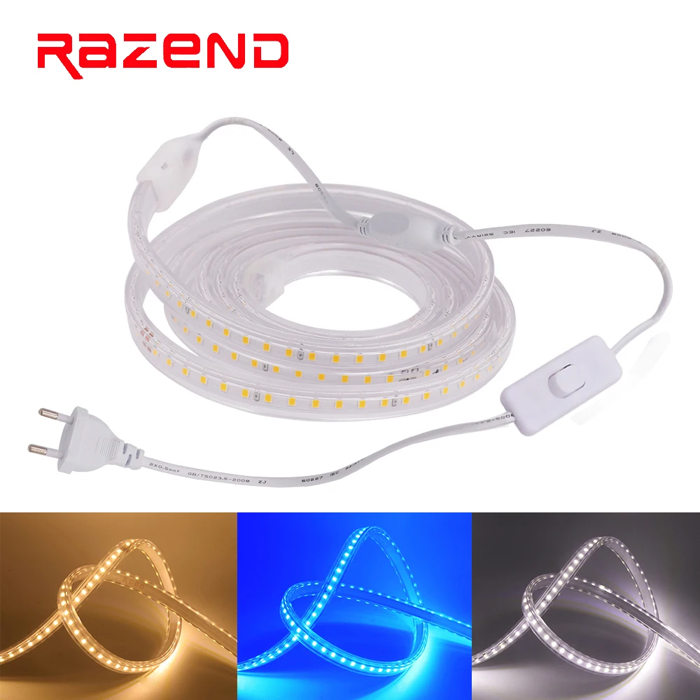 Светодиодный ленточный светильник 220 В 2835 SMD 120LED/m 60LED/m супер яркая высокая