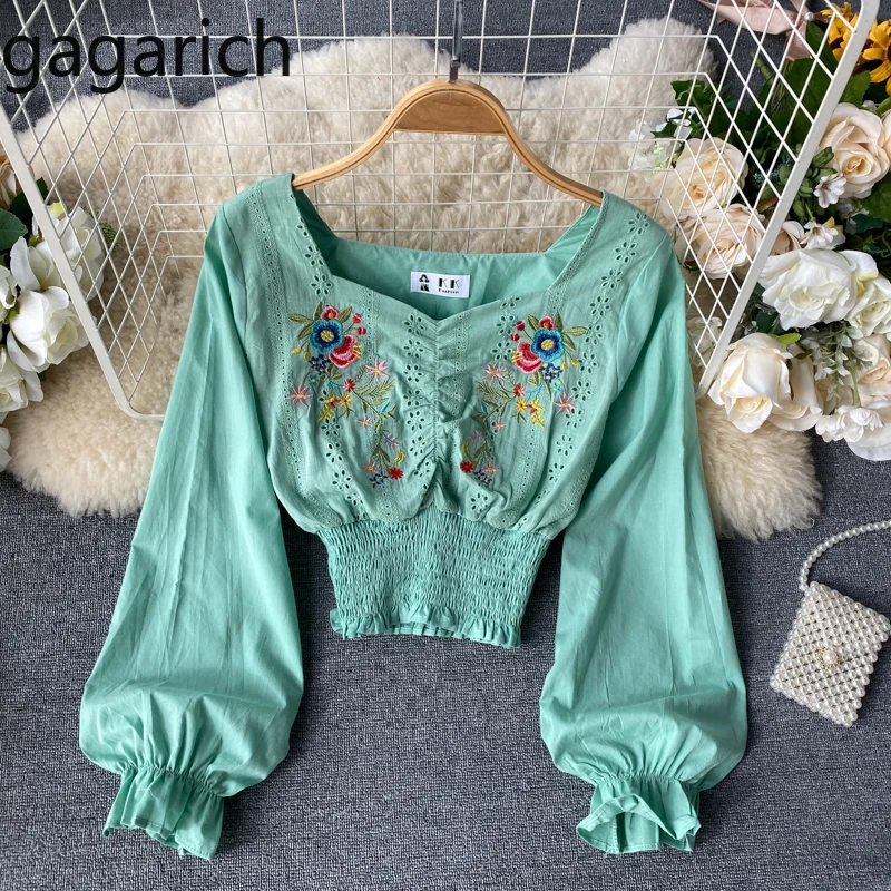 Gagarich милые женские короткие блузки весна осень новый квадратный вырез с пышными