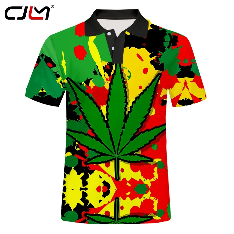 

Модная трендовая летняя рубашка-поло CJLM с коротким рукавом, футболка-поло с 3d принтом, футболка-поло с коротким рукавом и зелеными листьями, ...