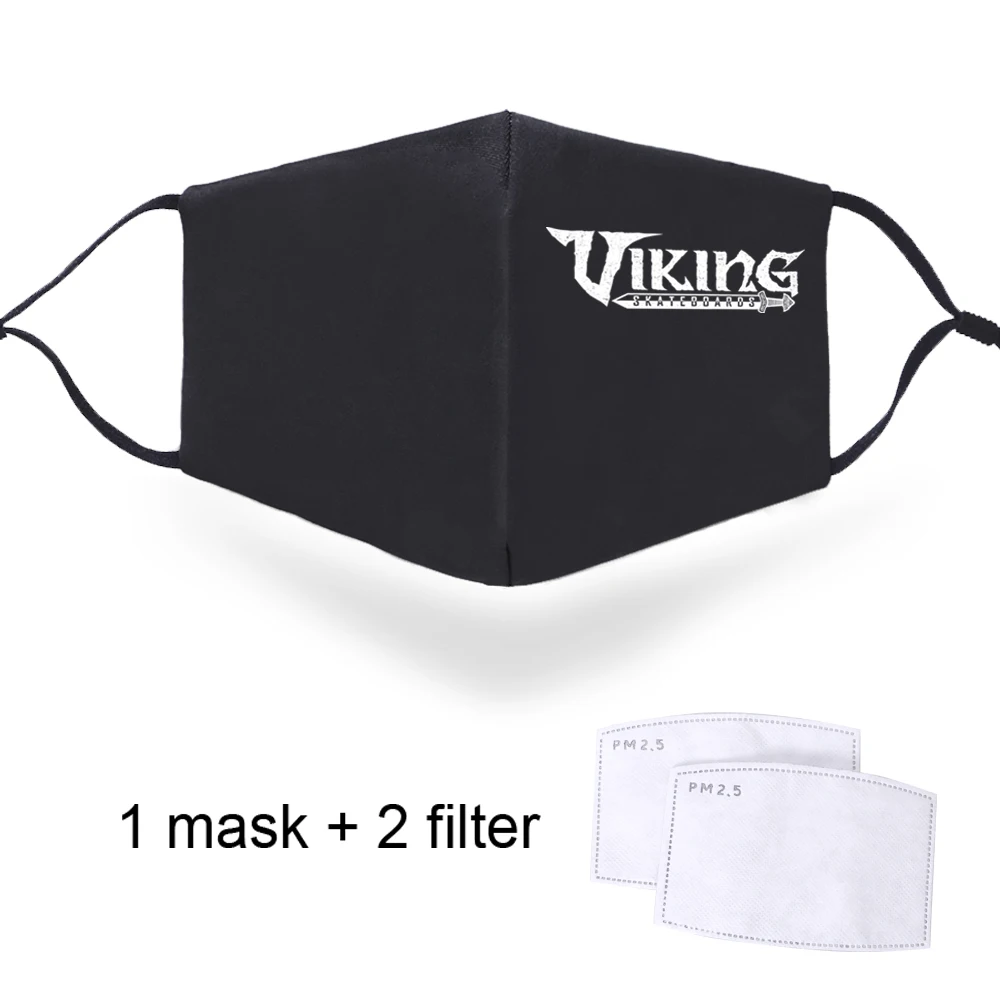 

Vikings Print Dustproof Mask Mouth Muffle Respirator Anti-dust Washable Black Masks Protective PM2.5 Filter Masque Lavable Women