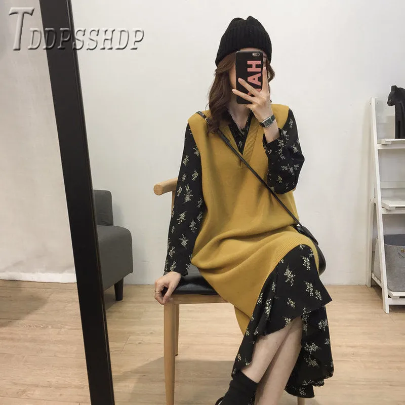 

2019 Sleeveless Knitting Women Vests Sweater Long Style Autumn Female Sweaters