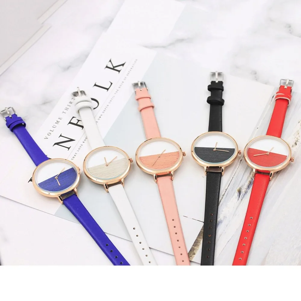 Женские наручные часы Pd394 модный контрастный ремешок круглый чехол подарок