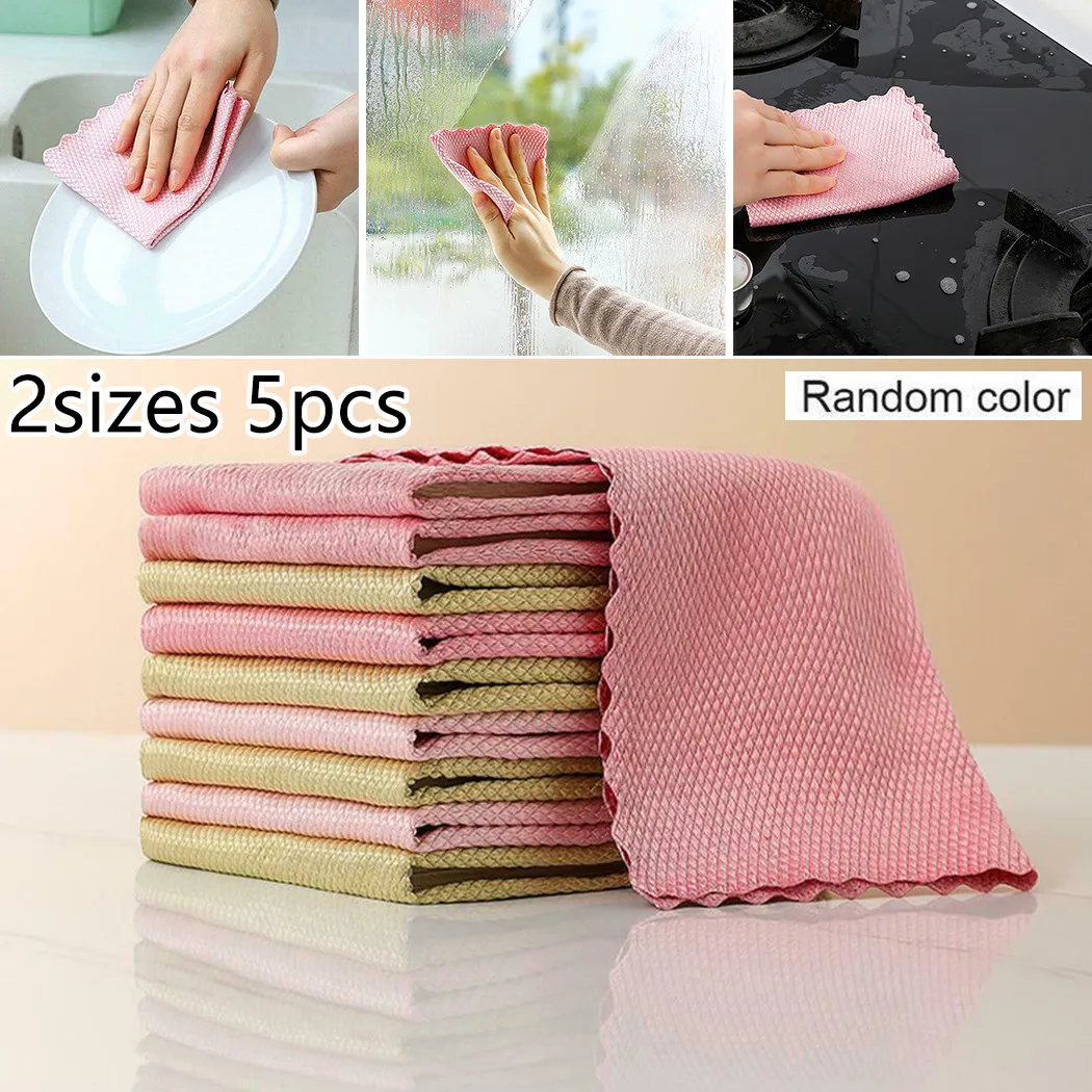 

5PC Efficient Microfiber Fish Scale Wipe Cloth Anti-grease Wiping Rag Super Absorbent Home Washing Dish Kitchen Cleaning Towel