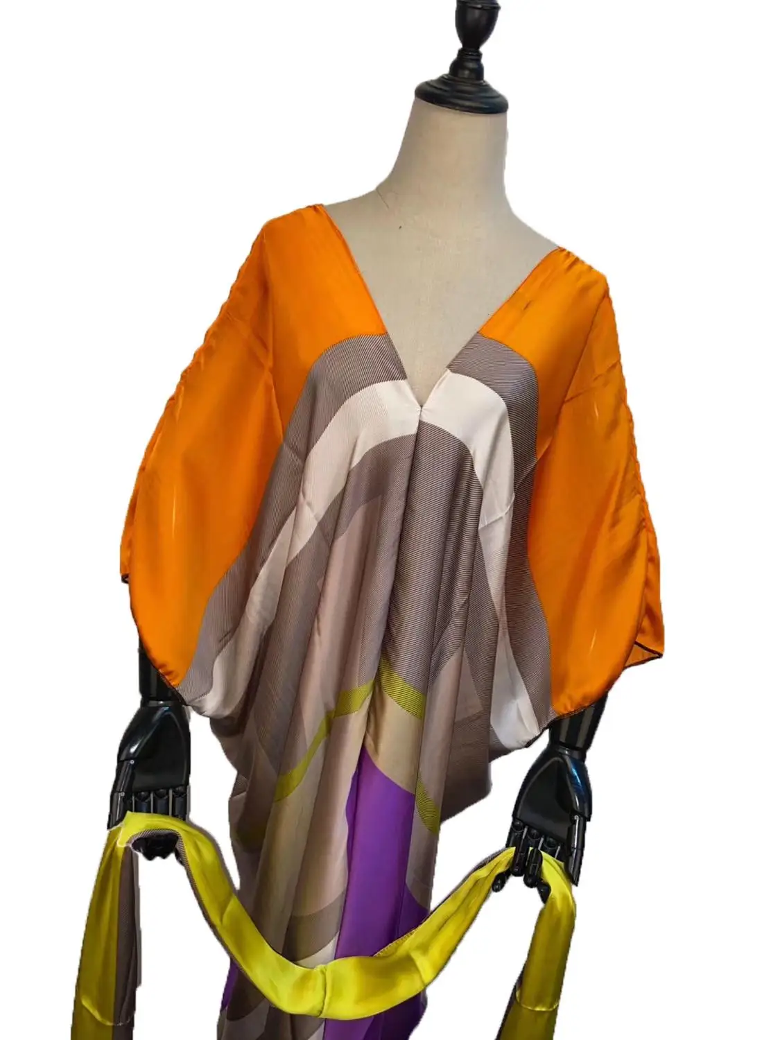 

2020 Fashionable silk kaftan dress boho colourful pattern party gowns sexy V-neck full length kaftan long dress match scarf