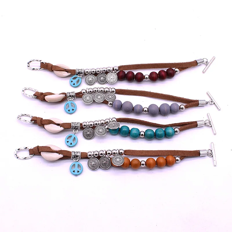 Браслет с деревянными бусинами в богемном стиле мужской браслет ретро сплав