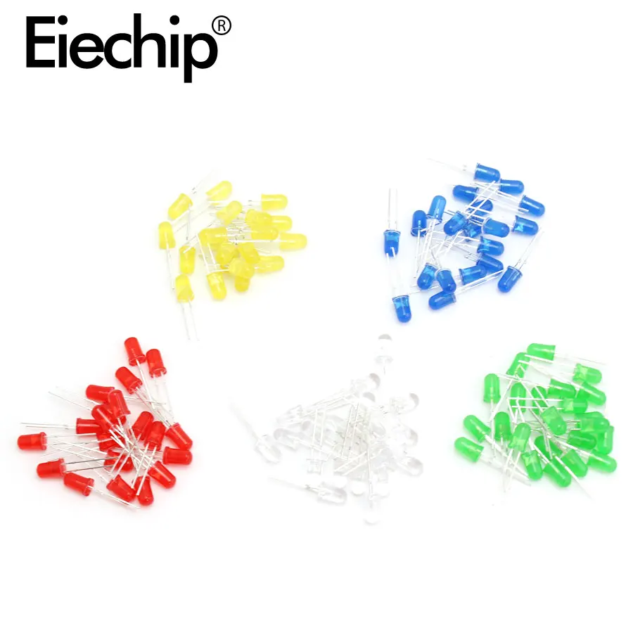 

100Pcs F5 5MM LED Diode Light Red/Yellow/Blue/White/Green Led diode Assorted Kit 5mm leds light-emitting electronic diy set