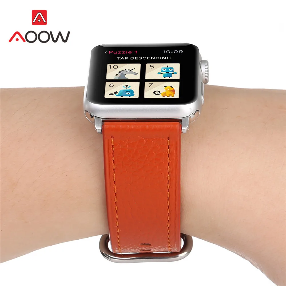 Ремешок из натуральной кожи для Apple Watch 38 42 мм 40 44 мм модный простой Желтый Сменный браслет ремешок для iwatch 123 4