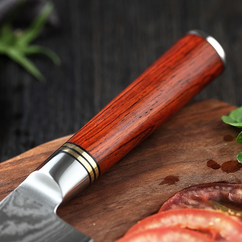 

XINZUO 5PCS Knives Set Damascus Steel 3.5'' Paring 5'' Utility 7'' Santoku 8'' Bread Chef High Carbon Kitchen Knives