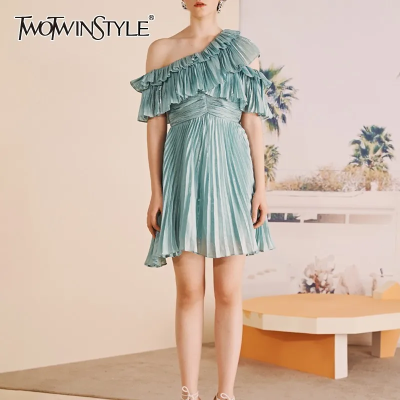 Женское плиссированное платье TWOTWINSTYLE повседневное однотонное мини с открытыми