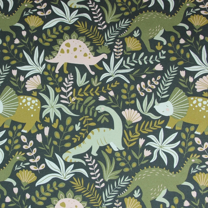 Полотняная хлопковая ткань с рисунком динозавра для шитья квилтинга лоскутного