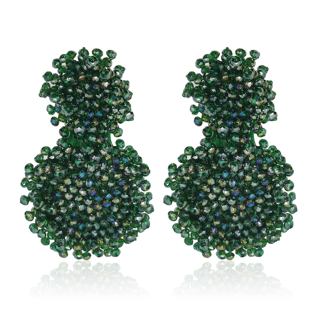 

Handmade Crystal Beads Drop Earrings Women Bohemian Jewelry Beaded Dangle Earings Round Statement Pendant Wedding Accessorie