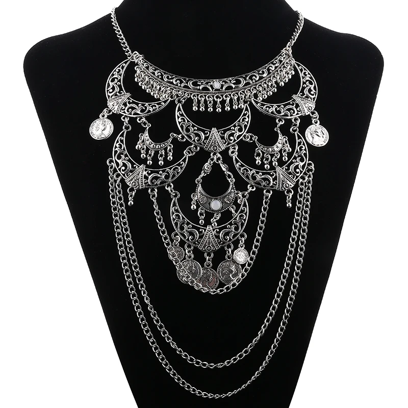 

Женское колье-чокер в стиле бохо, винтажное ожерелье с геометрической цепочкой и монетами в богемном стиле, массивное Ювелирное Украшение