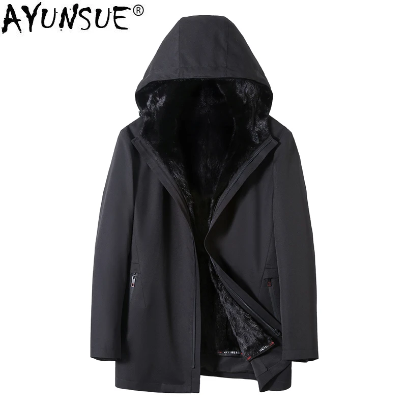 

AYUNSUE мужская куртка с натуральным мехом для девочек; Зимняя куртка с капюшоном натуральный мех норки на подкладке размера плюс мужские норки пальто 910-1 KJ3301