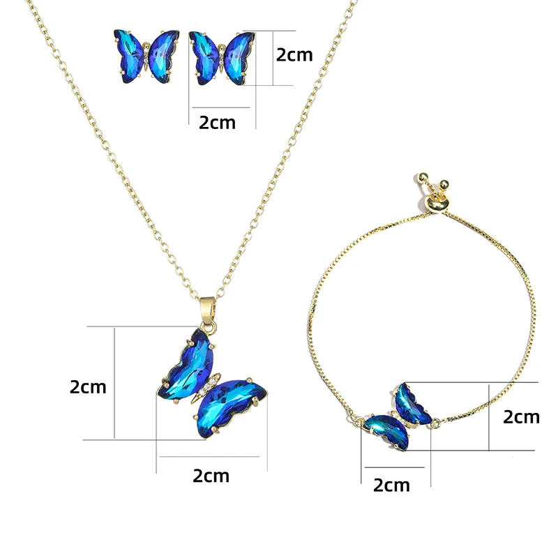 

AMC Colorful Butterfly Earring Pendant Necklaces Bracelet Combination Set Sweet Style Butterfly Jewelry Set Christmas Party Gift
